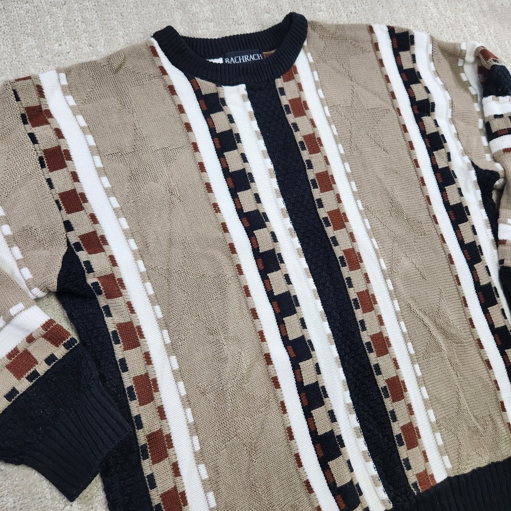Vintage 3D Knit Sweater Men Large Wool Blend 90s Chunky Knit Bachrach Biggy